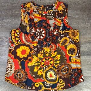 J.Crew 100% Silk Ruffle Front Sleeveless Top – Bold Floral – Size 14 Tall